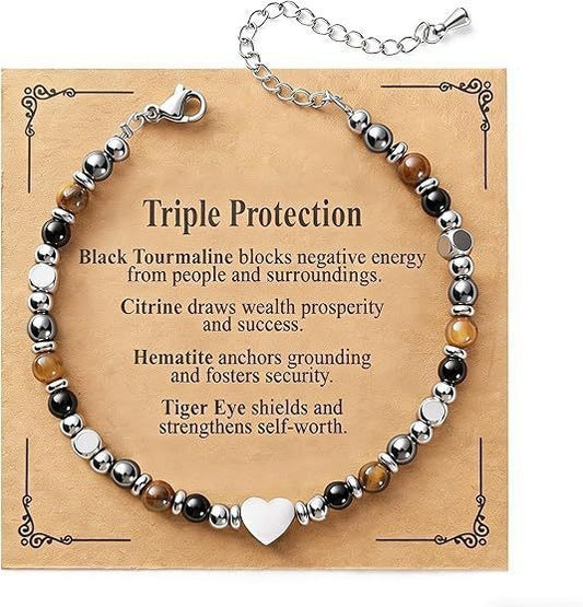 Evil Eye Fivefold Protection Bracelet | 5 Natural Crystals | Adjustable Wax Rope