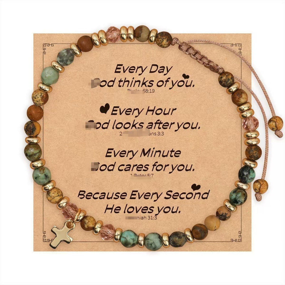 Evil Eye Fivefold Protection Bracelet | 5 Natural Crystals | Adjustable Wax Rope