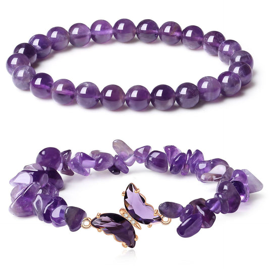 Double Layer Pink Crystal Bracelet Set | Rose Quartz Bead & Chip Stone | Gold Butterfly Charm | Coquette Gift