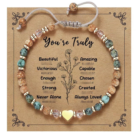 Badass Teacher Morse Code Bracelet | African Turquoise & Tiger Eye Heishi Beads | Teacher Appreciation Gift