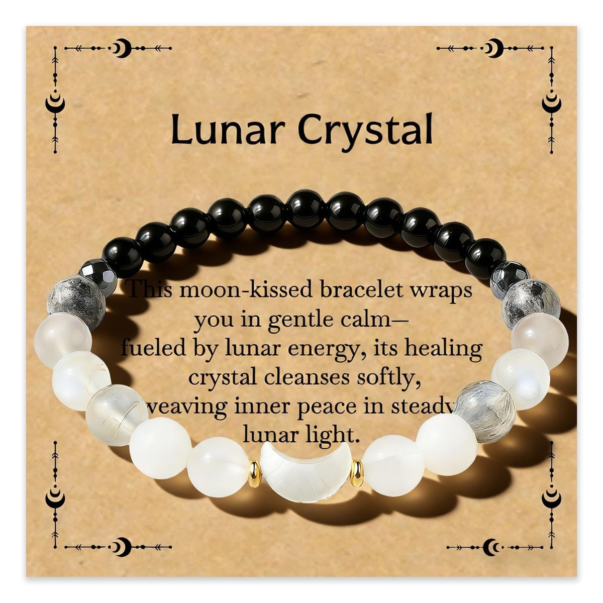 New Moon New Beginnings Bracelet | Moonstone Labradorite Black Obsidian | Crescent Moon Charm | New Chapter Gift