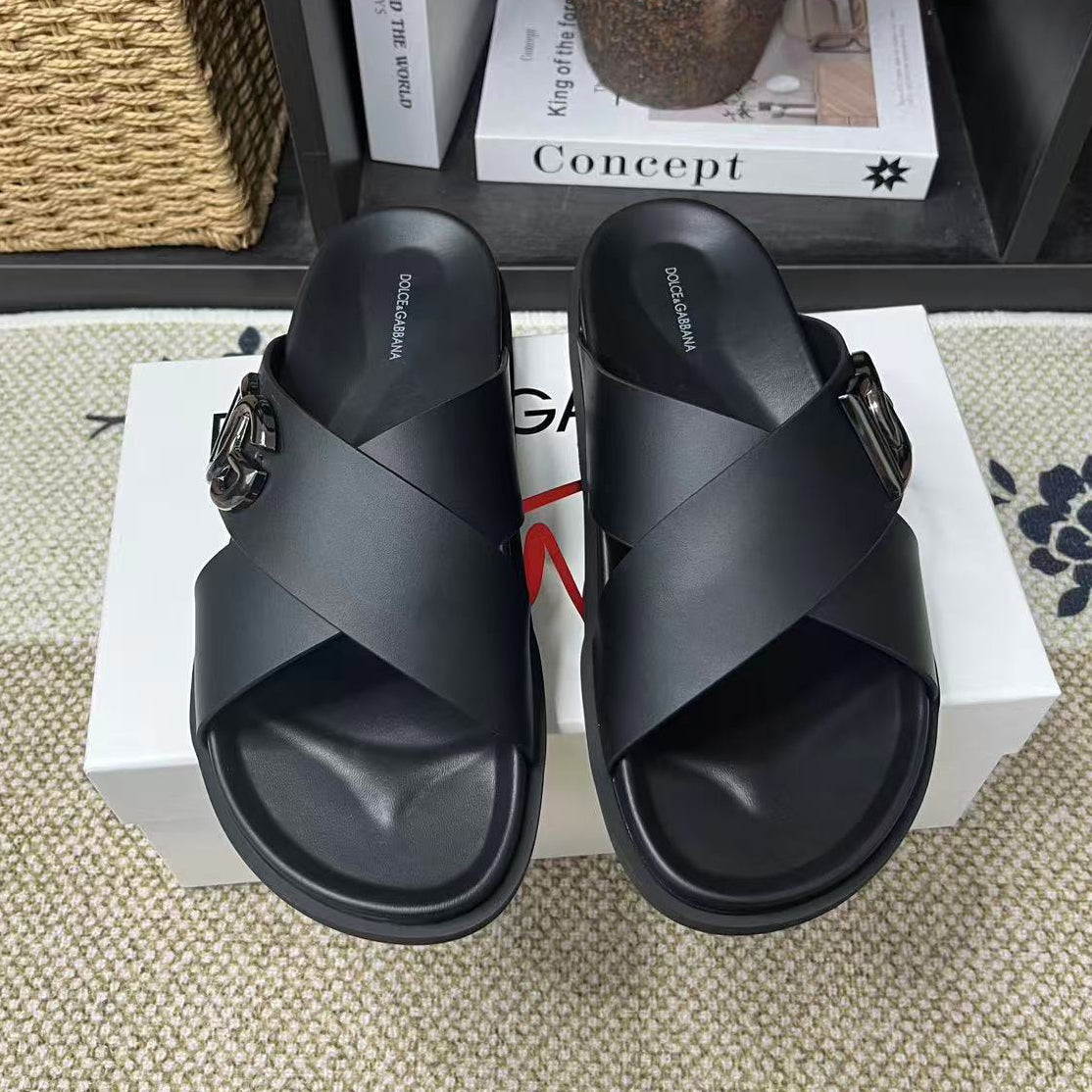 D*G  Premium Leather Casual Slippers - Designer Men's Slides in 5 Colors