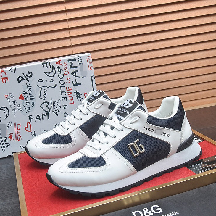 D*G  Premium Leather Casual Sneakers - Designer Unisex Shoes in Black & Blue