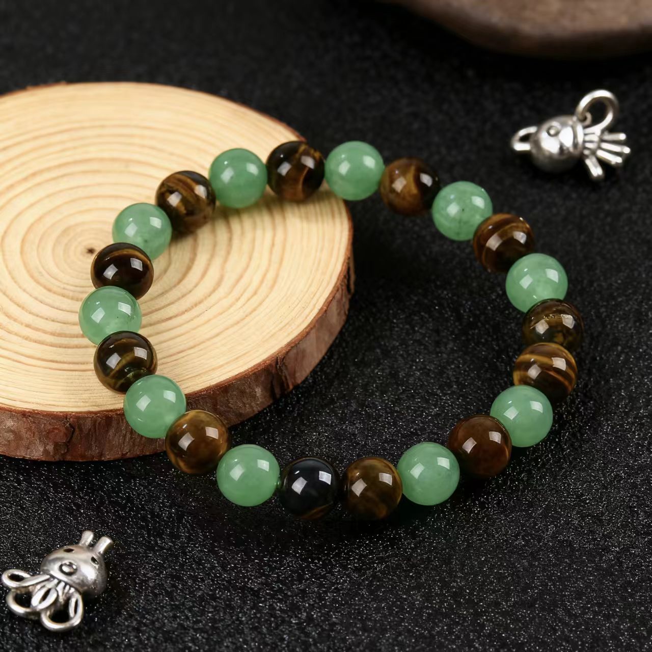 New Moon New Beginnings Bracelet | Moonstone Labradorite Black Obsidian | Crescent Moon Charm | New Chapter Gift