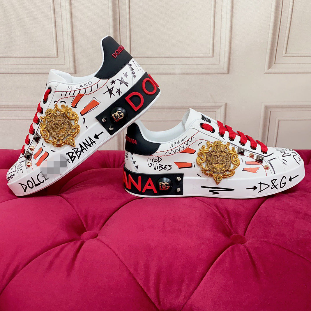 D*G  Luxury Genuine Leather Casual Sneakers - Italian Designer Unisex Shoes