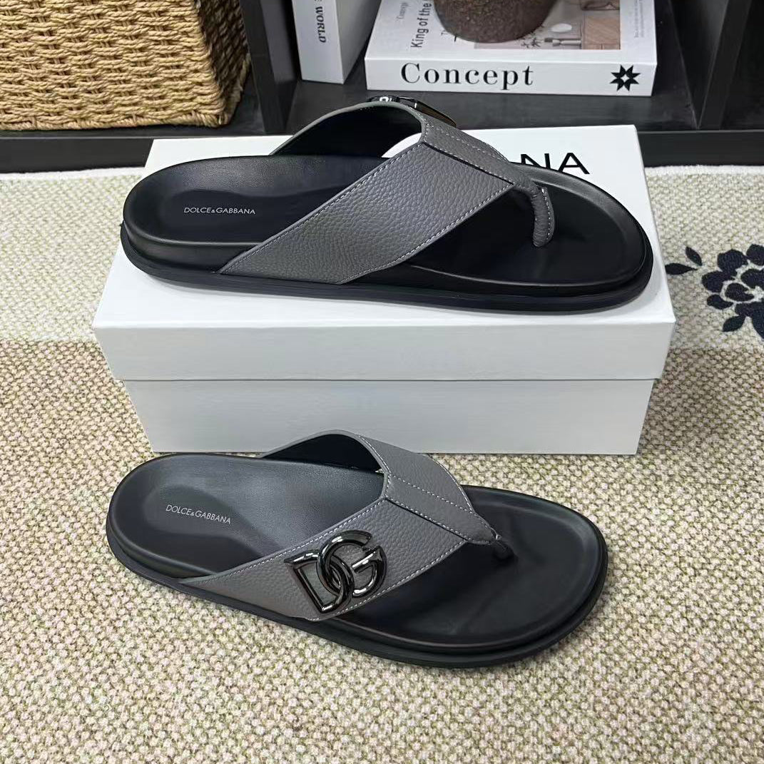 D*G  Premium Leather Casual Slippers - Designer Men's Slides in 5 Colors