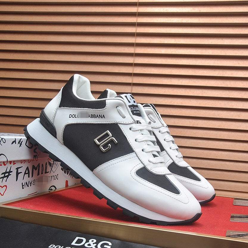 D*G  Premium Leather Casual Sneakers - Designer Unisex Shoes in Black & Blue