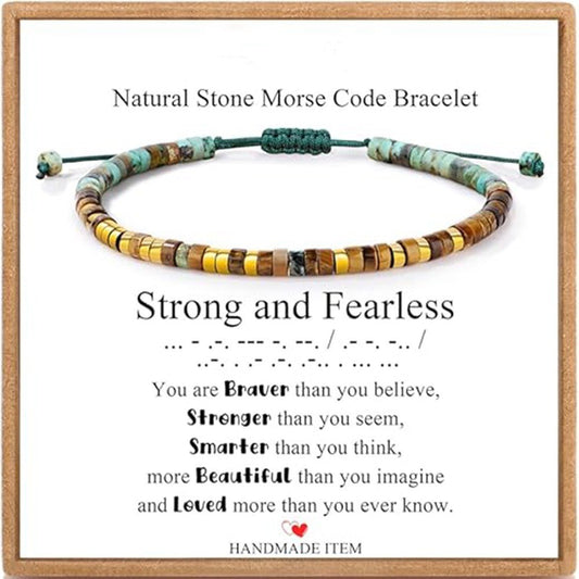 Badass Teacher Morse Code Bracelet | African Turquoise & Tiger Eye Heishi Beads | Teacher Appreciation Gift