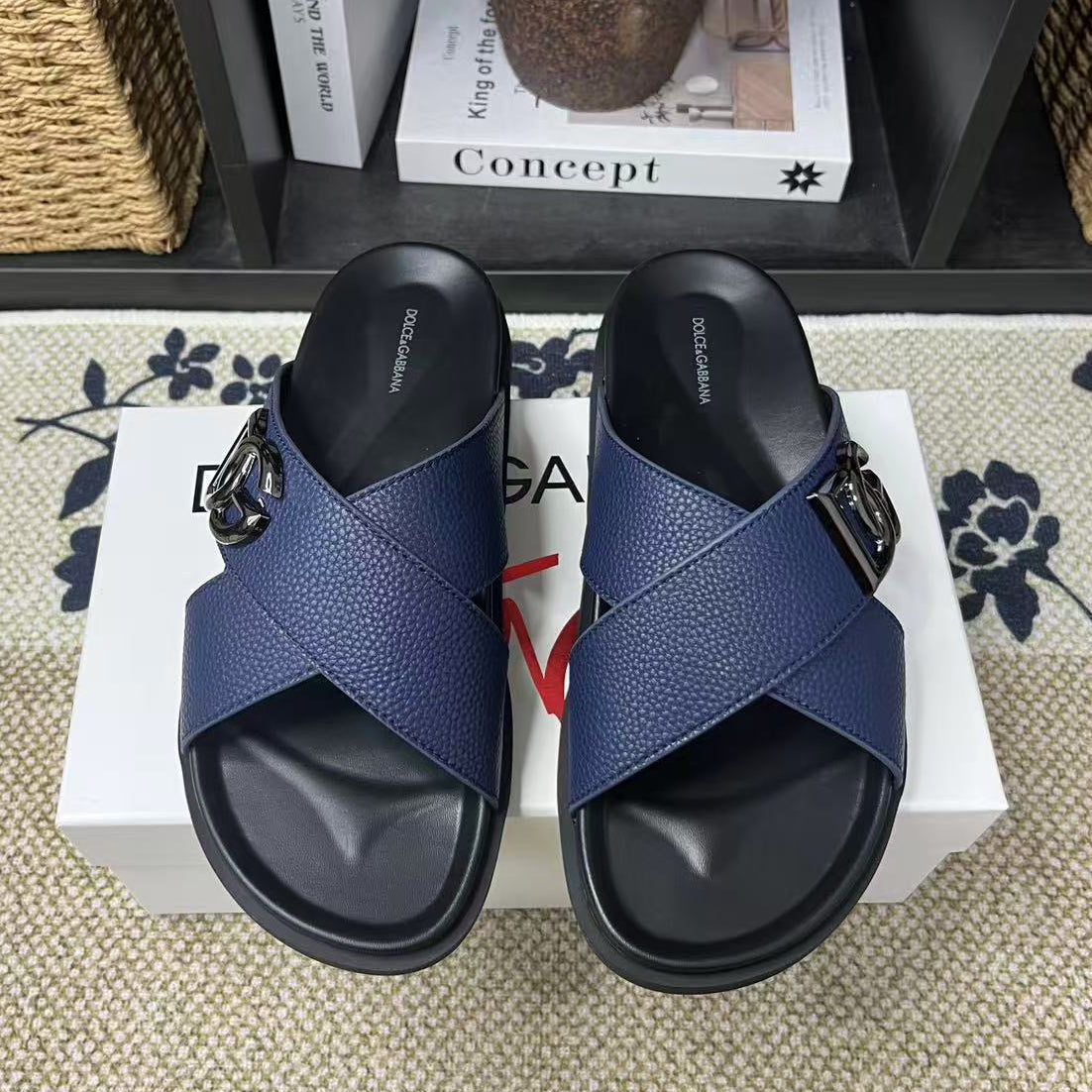 D*G  Premium Leather Casual Slippers - Designer Men's Slides in 5 Colors