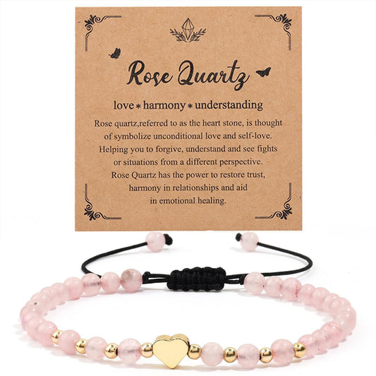 Lucky Heart Crystal Bracelet: 4mm Amethyst and Matte Black Bead Bracelet