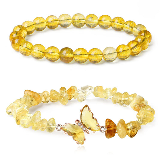 Double Layer Pink Crystal Bracelet Set | Rose Quartz Bead & Chip Stone | Gold Butterfly Charm | Coquette Gift
