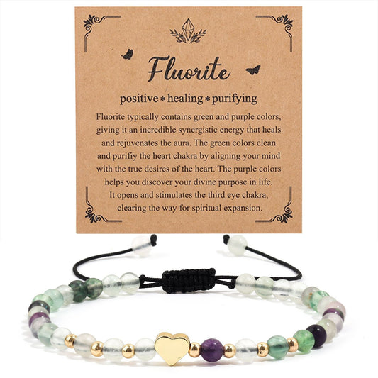 Lucky Heart Crystal Bracelet: 4mm Amethyst and Matte Black Bead Bracelet