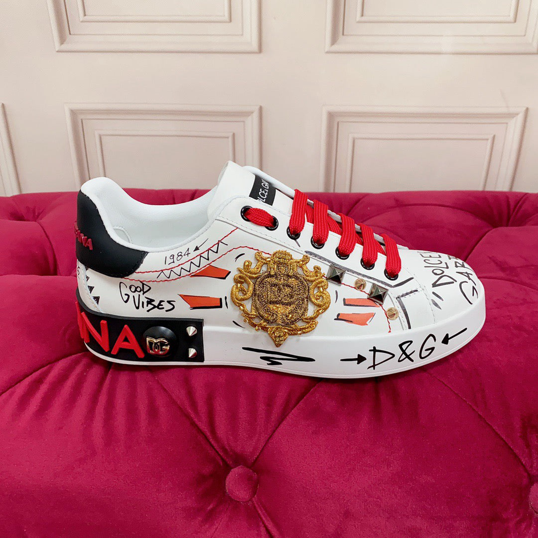 D*G  Luxury Genuine Leather Casual Sneakers - Italian Designer Unisex Shoes