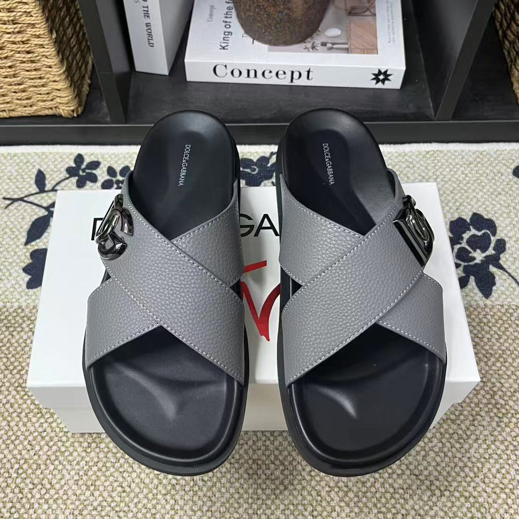 D*G  Premium Leather Casual Slippers - Designer Men's Slides in 5 Colors