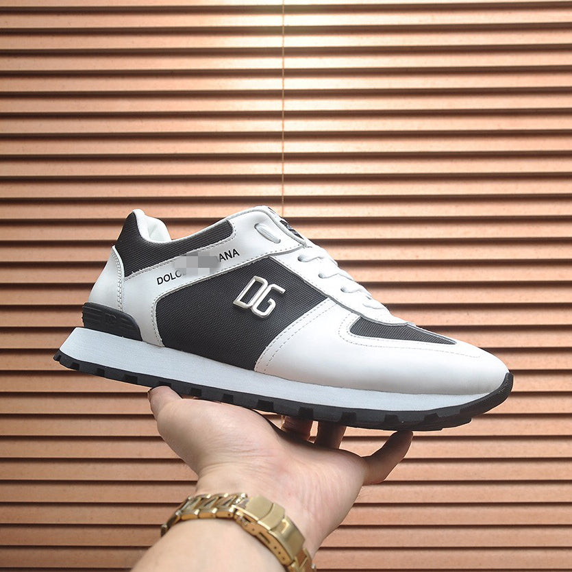 D*G  Premium Leather Casual Sneakers - Designer Unisex Shoes in Black & Blue