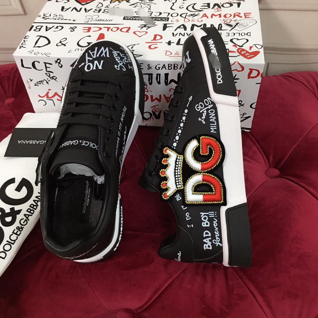 D*G  Luxury Genuine Leather Casual Sneakers - Italian Designer Unisex Shoes