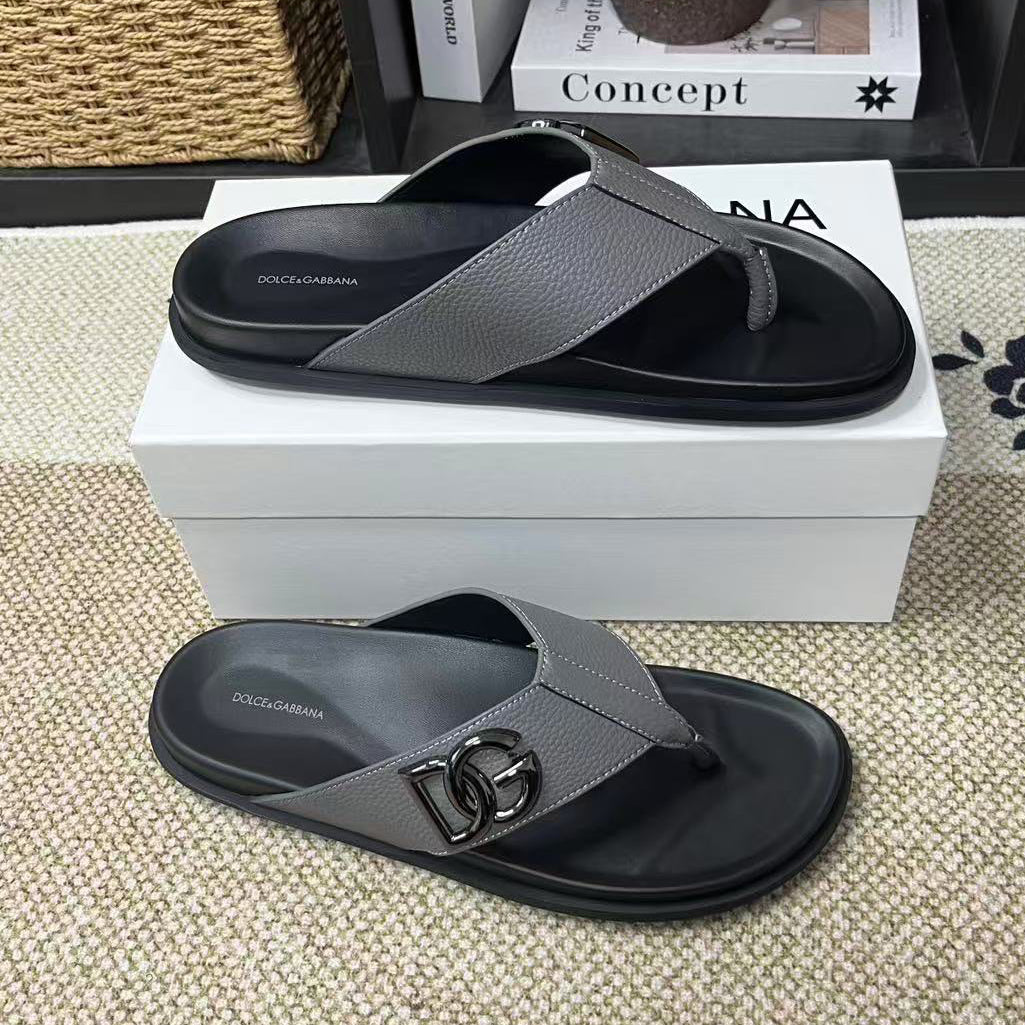 D*G  Premium Leather Casual Slippers - Designer Men's Slides in 5 Colors
