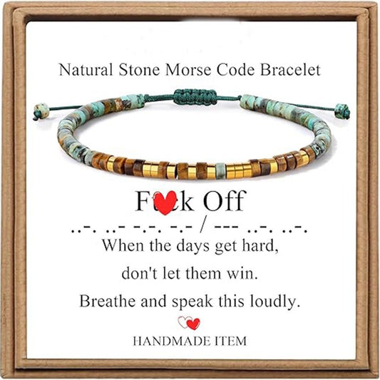 Badass Teacher Morse Code Bracelet | African Turquoise & Tiger Eye Heishi Beads | Teacher Appreciation Gift