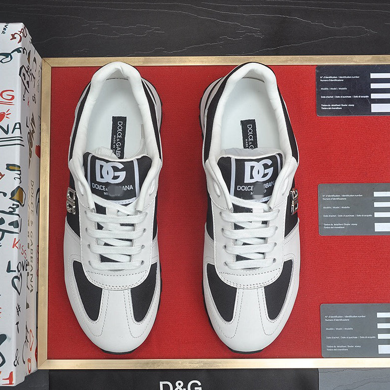 D*G  Premium Leather Casual Sneakers - Designer Unisex Shoes in Black & Blue