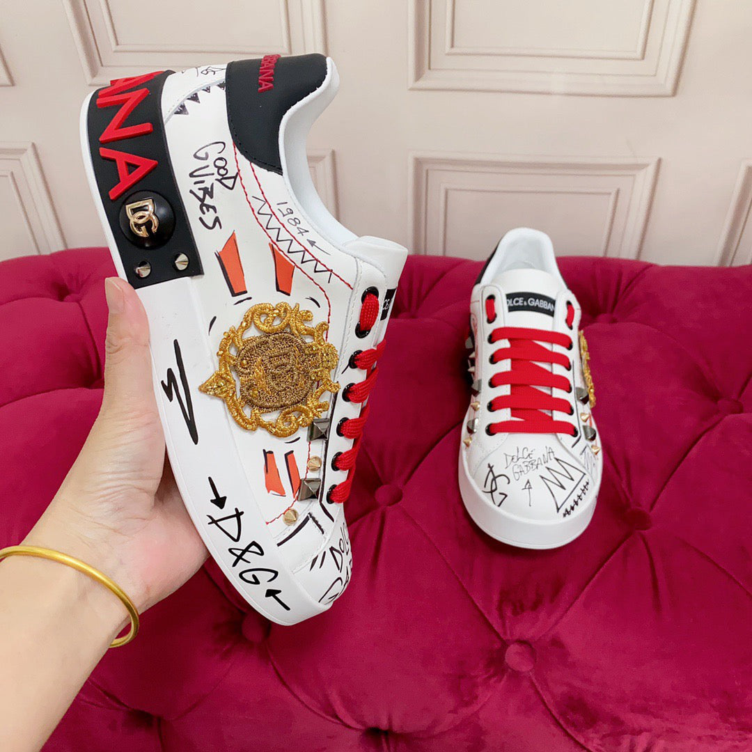 D*G  Luxury Genuine Leather Casual Sneakers - Italian Designer Unisex Shoes