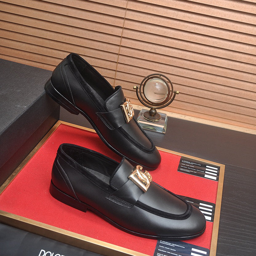 D*G  Premium Leather Casual Sneakers - Designer Men's Shoes in Black