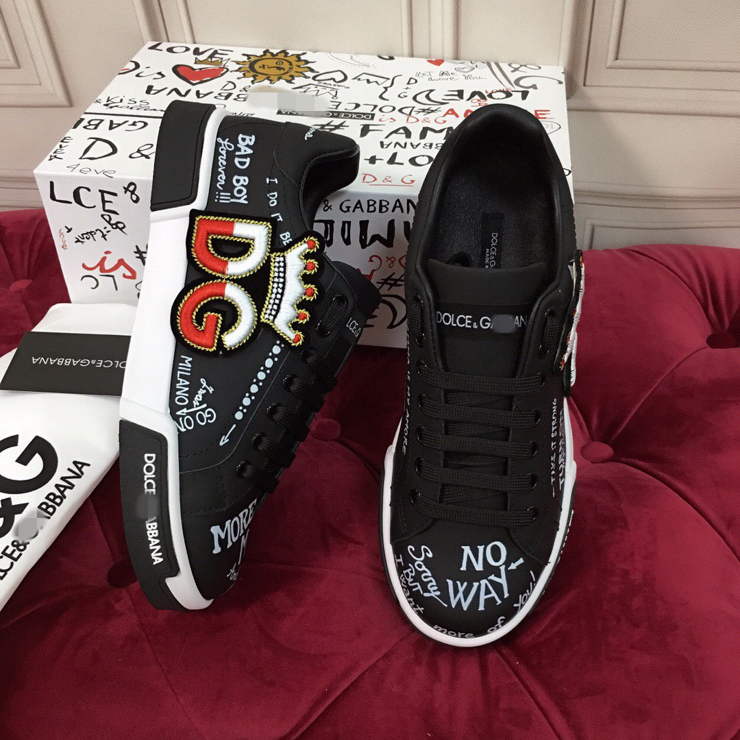 D*G  Luxury Genuine Leather Casual Sneakers - Italian Designer Unisex Shoes