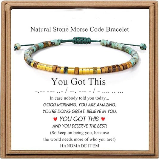 Badass Teacher Morse Code Bracelet | African Turquoise & Tiger Eye Heishi Beads | Teacher Appreciation Gift
