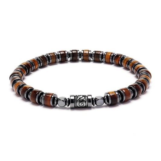 Unakite & Hematite Barrel Bead Bracelet | 4mm Cylinder Beads | Gunmetal Magnetic Clasp | Boho Men's Gift