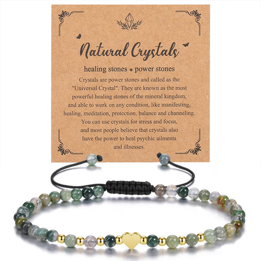 Lucky Heart Crystal Bracelet: 4mm Amethyst and Matte Black Bead Bracelet