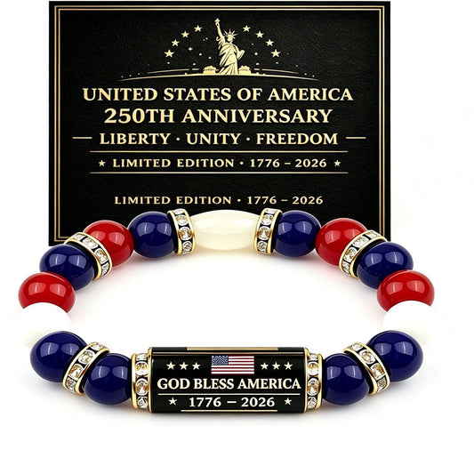USA 250th Anniversary Bracelet | Red White & Blue Beads | American Legacy 1776–2026 | 4th of July Gift