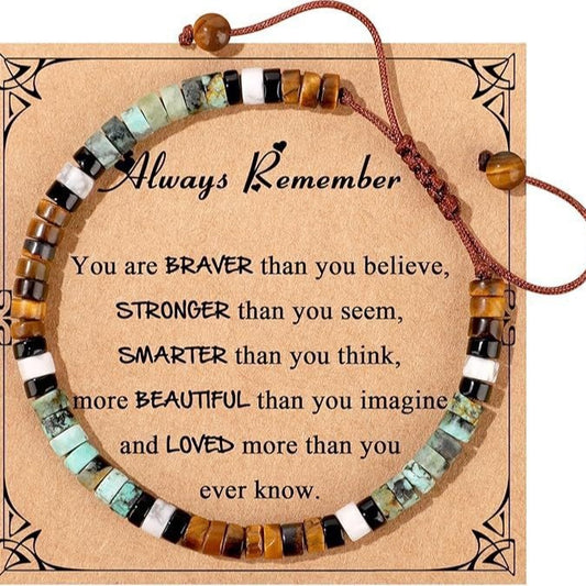 Badass Teacher Morse Code Bracelet | African Turquoise & Tiger Eye Heishi Beads | Teacher Appreciation Gift