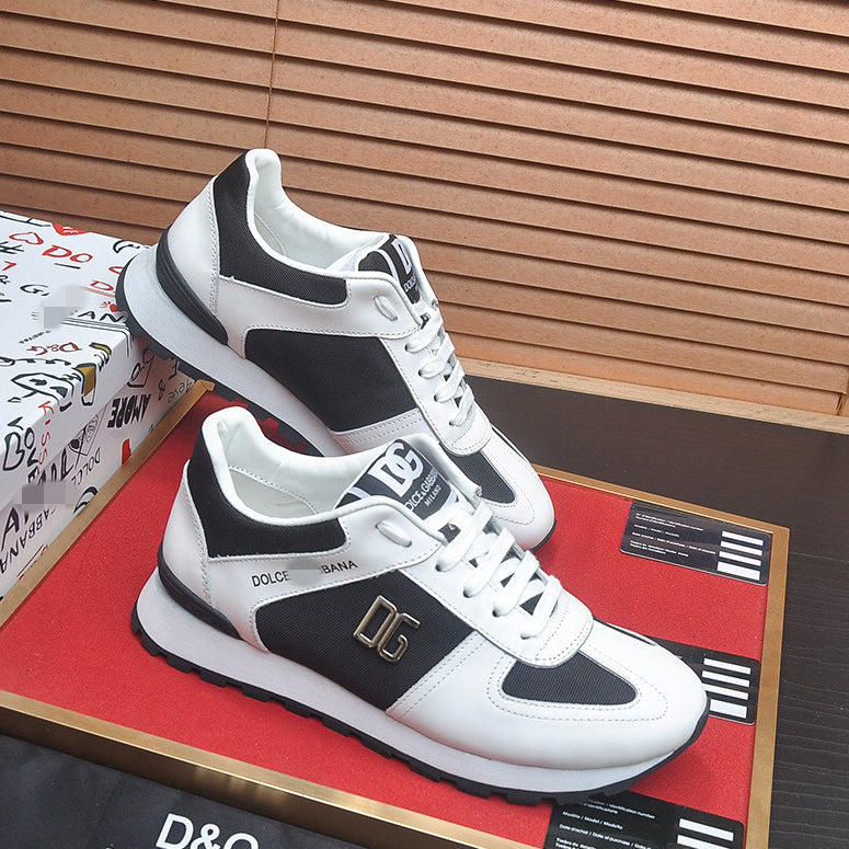 D*G  Premium Leather Casual Sneakers - Designer Unisex Shoes in Black & Blue