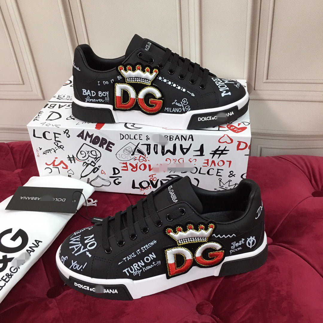 D*G  Luxury Genuine Leather Casual Sneakers - Italian Designer Unisex Shoes
