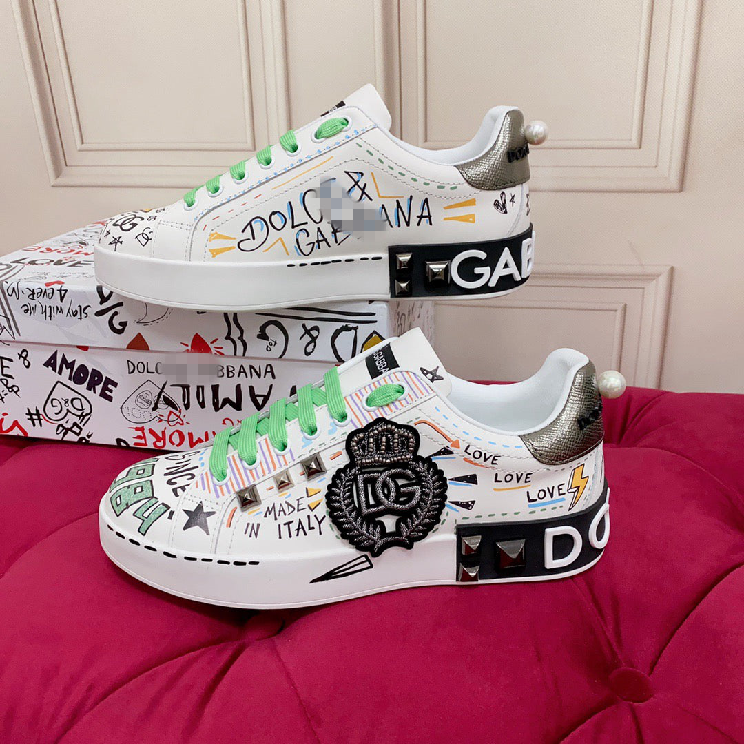 D*G  Luxury Genuine Leather Casual Sneakers - Italian Designer Unisex Shoes