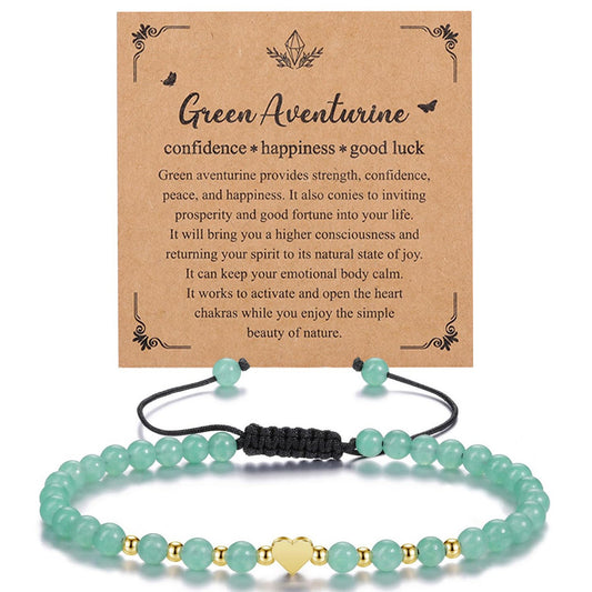 Lucky Heart Crystal Bracelet: 4mm Amethyst and Matte Black Bead Bracelet