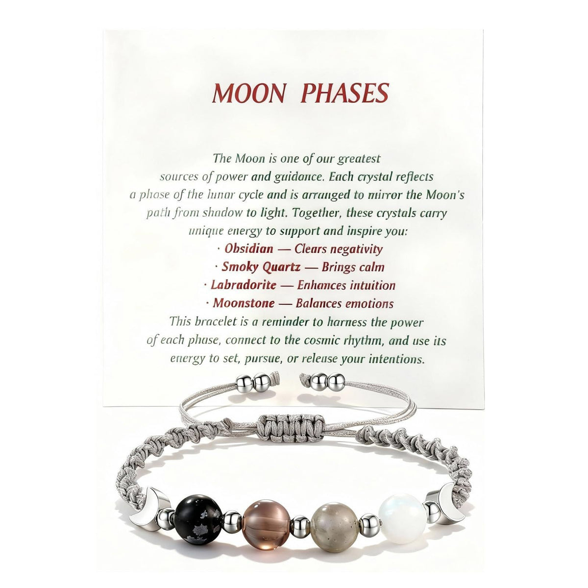 New Moon New Beginnings Bracelet | Moonstone Labradorite Black Obsidian | Crescent Moon Charm | New Chapter Gift