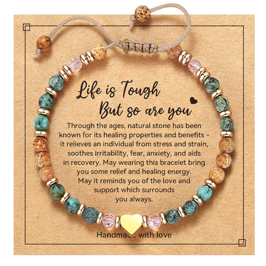 Badass Teacher Morse Code Bracelet | African Turquoise & Tiger Eye Heishi Beads | Teacher Appreciation Gift