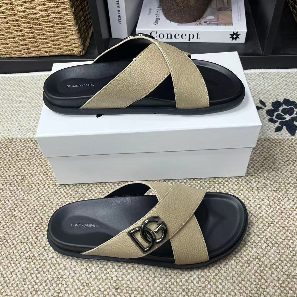 D*G  Premium Leather Casual Slippers - Designer Men's Slides in 5 Colors