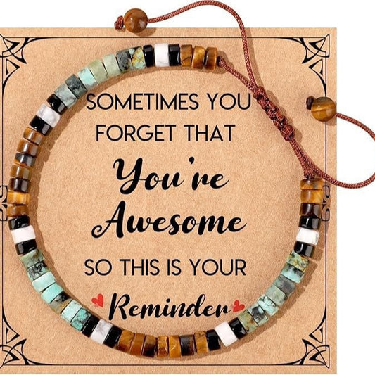 Badass Teacher Morse Code Bracelet | African Turquoise & Tiger Eye Heishi Beads | Teacher Appreciation Gift
