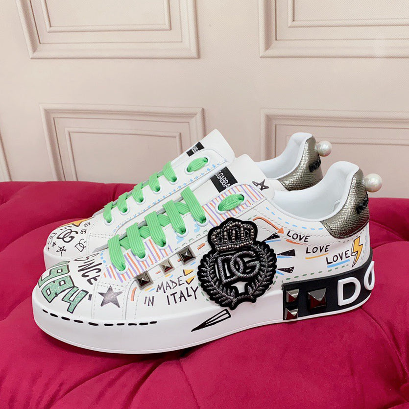 D*G  Luxury Genuine Leather Casual Sneakers - Italian Designer Unisex Shoes