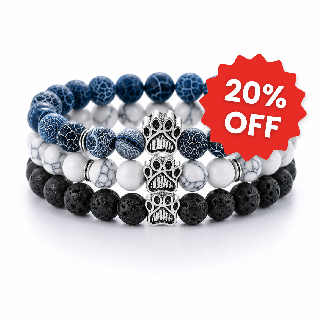 Ocean, Arctic & Lava Natural Stone Bead Bracelet Trio | Paw Charm | Rescue Charity