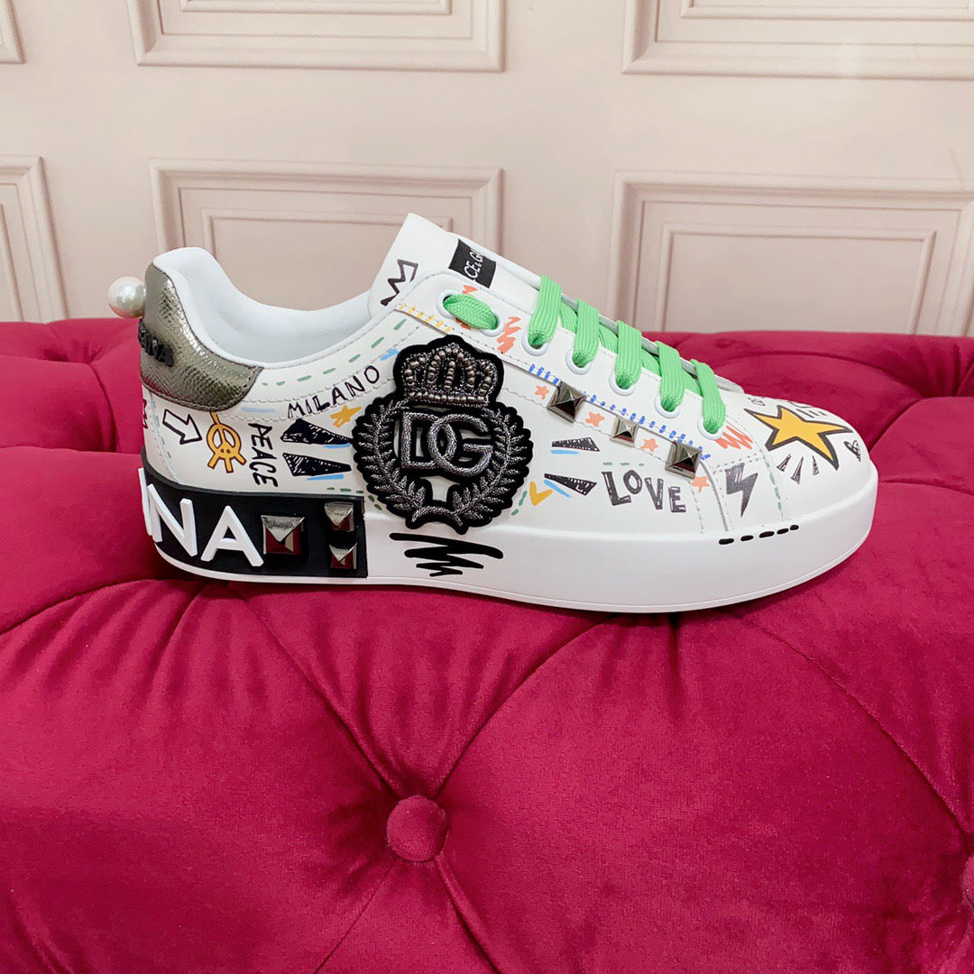 D*G  Luxury Genuine Leather Casual Sneakers - Italian Designer Unisex Shoes