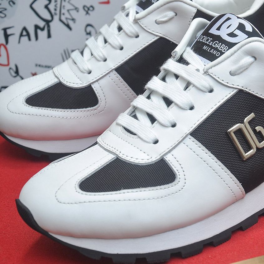 D*G  Premium Leather Casual Sneakers - Designer Unisex Shoes in Black & Blue