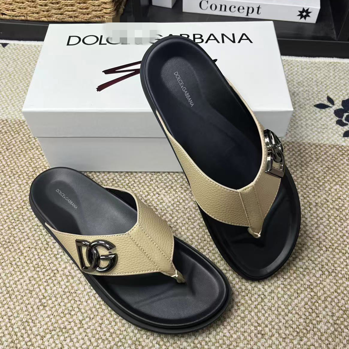 D*G  Premium Leather Casual Slippers - Designer Men's Slides in 5 Colors