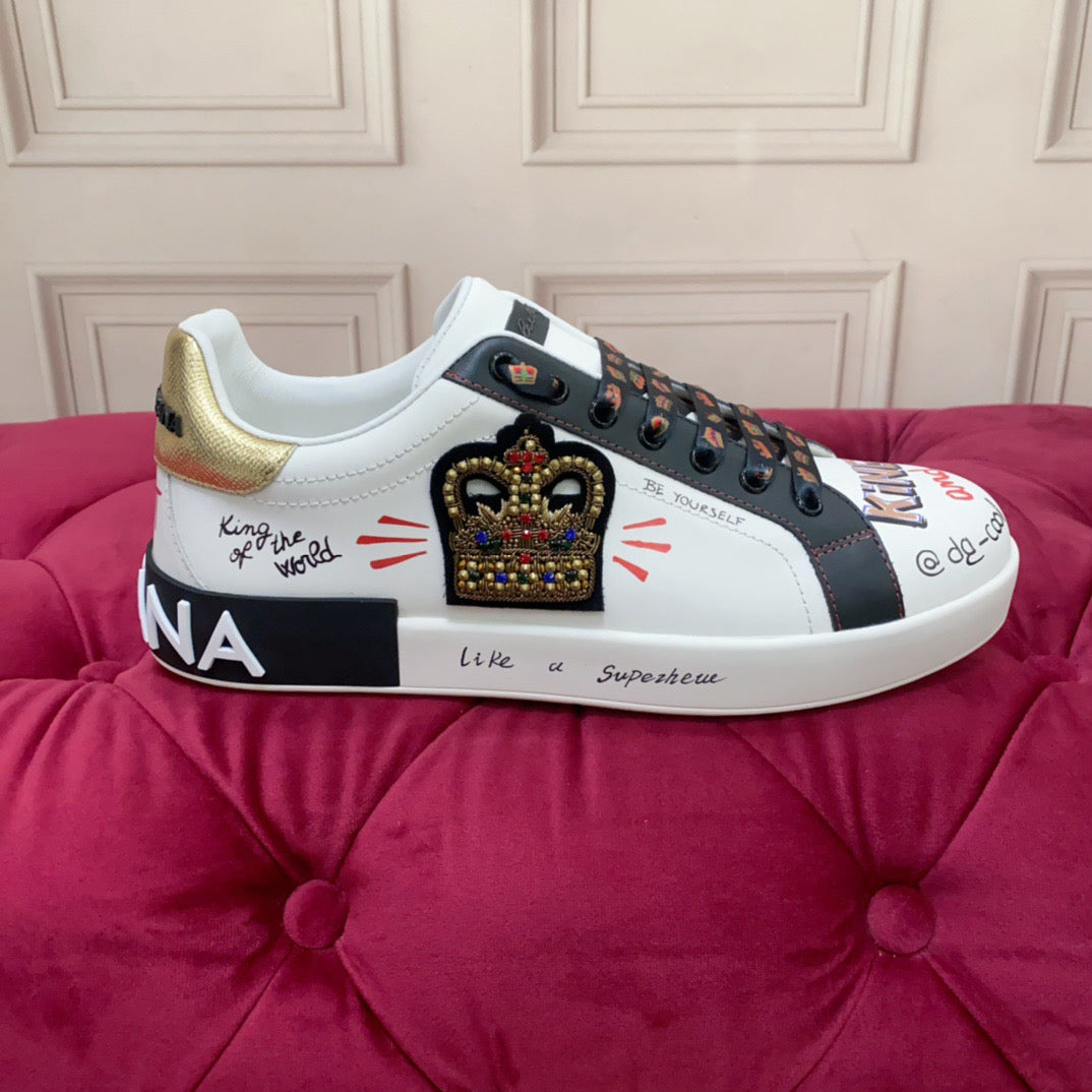 D*G  Luxury Genuine Leather Casual Sneakers - Italian Designer Unisex Shoes