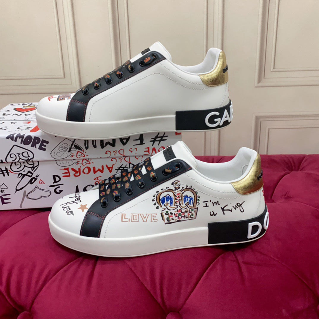D*G  Luxury Genuine Leather Casual Sneakers - Italian Designer Unisex Shoes