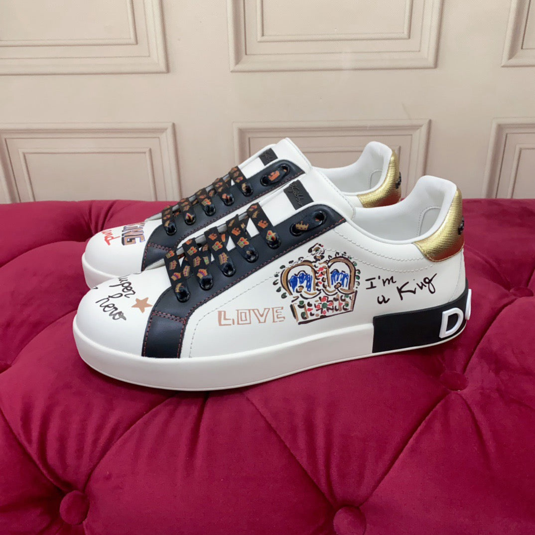 D*G  Luxury Genuine Leather Casual Sneakers - Italian Designer Unisex Shoes