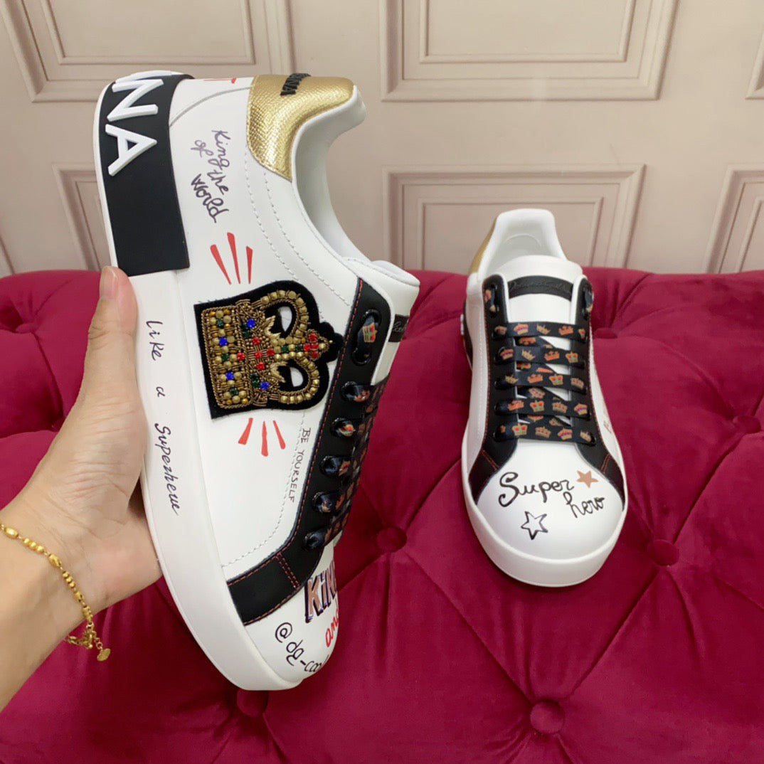 D*G  Luxury Genuine Leather Casual Sneakers - Italian Designer Unisex Shoes