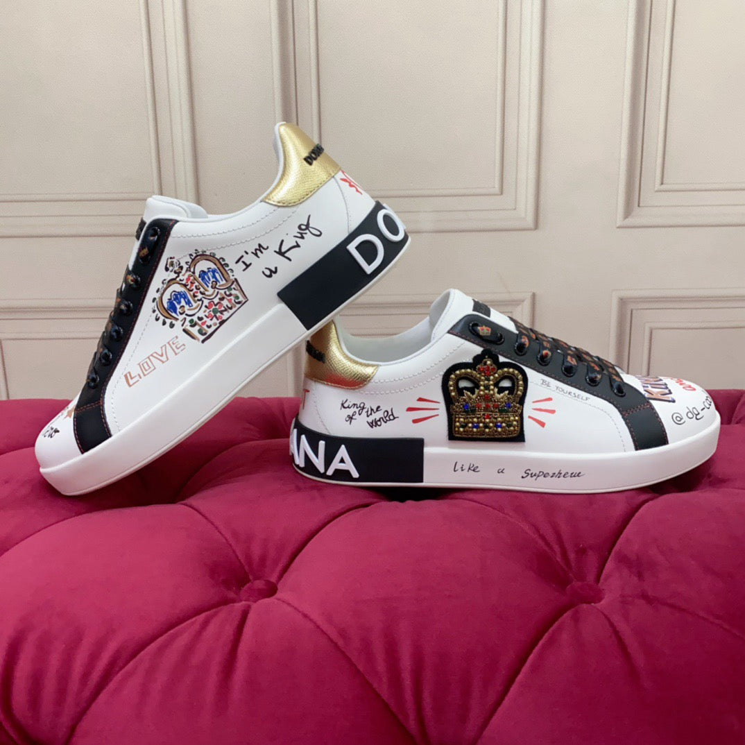 D*G  Luxury Genuine Leather Casual Sneakers - Italian Designer Unisex Shoes