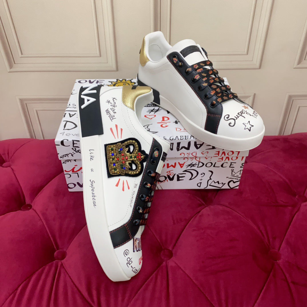 D*G  Luxury Genuine Leather Casual Sneakers - Italian Designer Unisex Shoes